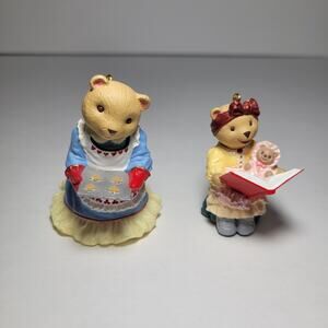 2 Hallmark "Mama Bearinger" Bear Christmas Ornaments Cookies & Story Time - 90s